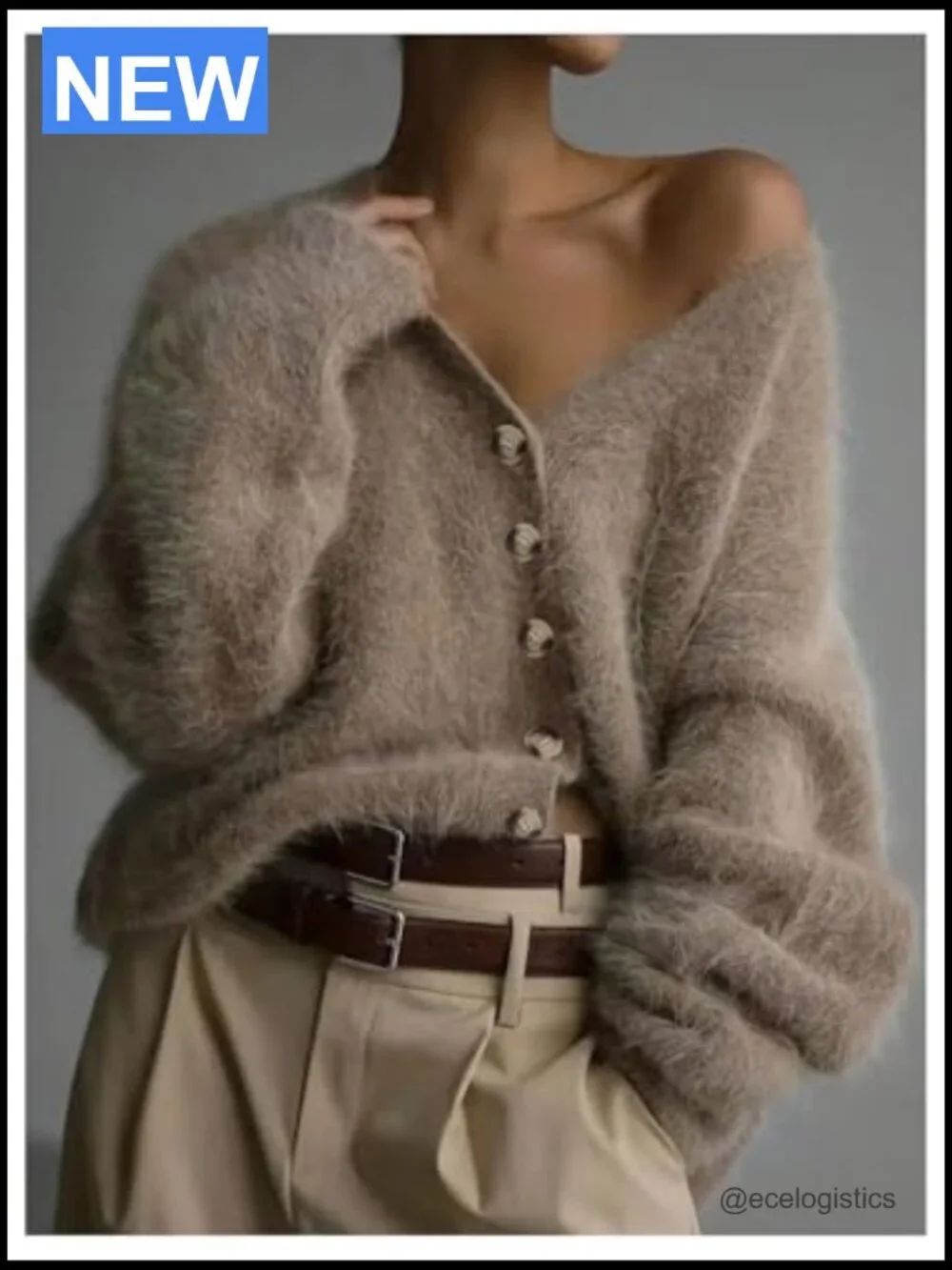Plus Size Fuzzy Button Down Cardigan Sweater Long Sleeve V Neck